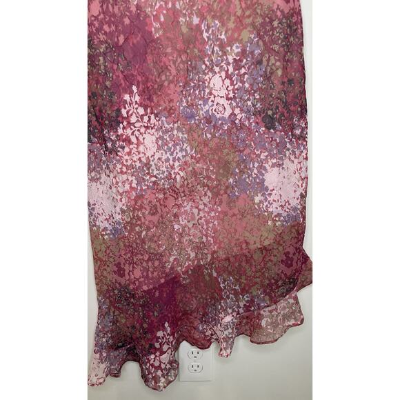 Breakin' Loose Y2K 90s Pink Floral Ruffle V-Neck Asymetrical Midi Dress Sz 9/10 - Picture 4 of 15